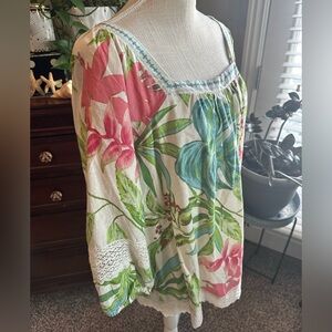 Nicole Miller Tropical Floral Blouse with Lace